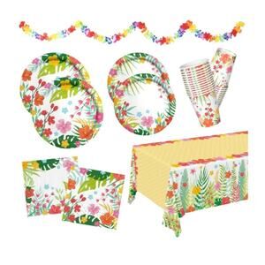 Luau Party Supplies Kit for 25 Hawaiian Party Disposable Plates, Cups, etc. S19